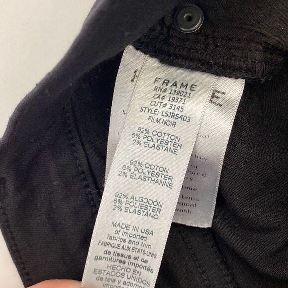 Frame Denim Women's Black Cut-Off Hem Solid Cotton Blend Skinny Jeans Size 31 - Picture 9 of 10